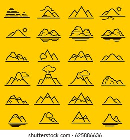Mountain line icons vector.
