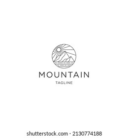 Plantilla de diseño de icono de línea de montaña vector plano