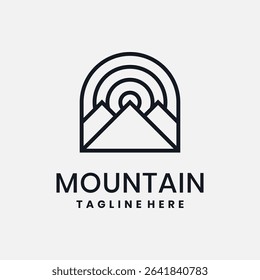 Mountain line logo with sun design in minimalist style