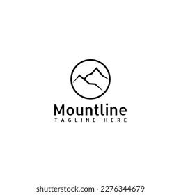 Mountain line nature logo. Circle shape design. Vector template