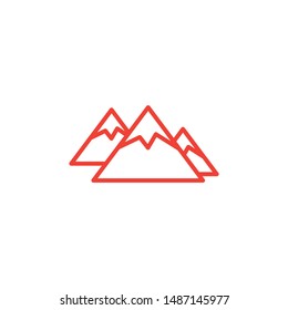 Mountain Line Red Icon On White Background. Red Flat Style Vector Illustration.
