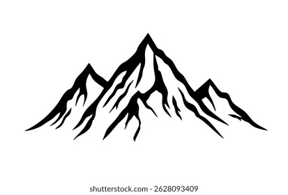 Linha de Montanha. Picos rochosos, linha de contorno. Elemento, ícone, projeto ecológico. Ilustração em preto e branco de vetor isolada