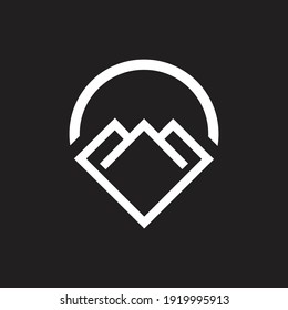 Mountain linear sun sky vector logo icon design. Adventure tourism nature logotype symbol