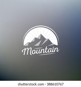 Mountain lineart hipster retro logo. Vintage abstract vector template logotype. 