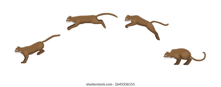 Mountain Lion Cougar Jumping Animation Frame Cartoon Vector Illustration