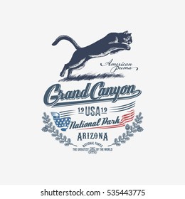 Mountain lion, Puma, national Park, Grand Canyon, illustration, vector, blue color