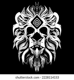 mountain lion skull hand drawn vector clip art black and white
