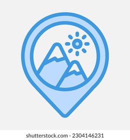Icono de ubicación de montaña en estilo azul, uso para presentación de aplicación móvil del sitio web