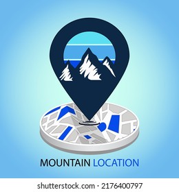 Mountain location icon on the map vector logo. Folded maps navigation with point markers design background vector illustration