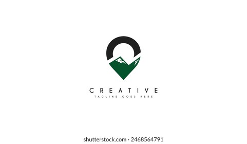 Mountain mit Standort Pin Logo Design Vektorillustration.