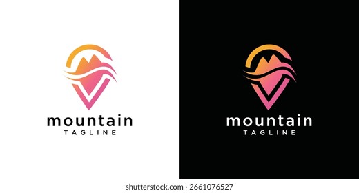 Modelo de design de logotipo de pin de localização de montanha	