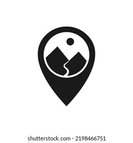 Mountain location pin pointer icon flat style isolated on white background. Vector illustration