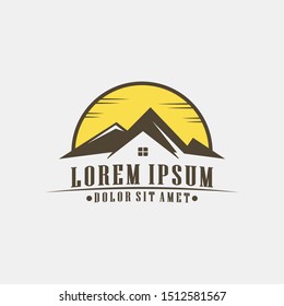 Mountain lodge logo template with vintage concept in flat design pictogram illustration