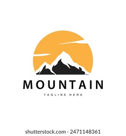 Logotipo de montaña, Mountain Adventure con modelo de silueta en diseño de Vector de estilo moderno simple para empresa y marca de Producto