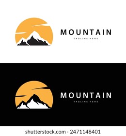 Mountain Logo, Mountain Adventure with Silhouette Model in Simple Modern Style Vector Design for Company and Product Brand