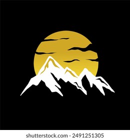 Mountain Logo, Mountain Adventure with Silhouette Model in Simple Modern Style Vector Design for Company and Product Brand.Mountain Logo Design, Vector Place For Nature Lovers Hiker