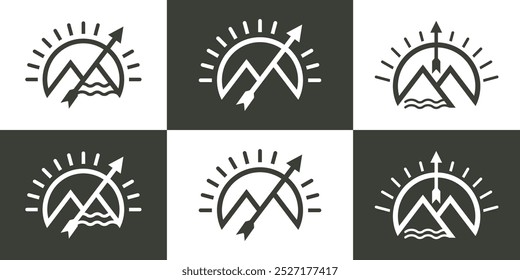 Logotipo da montanha com seta, ilustração vetorial. ícone para negócios, , viagens, símbolo, criativo, logotipo.