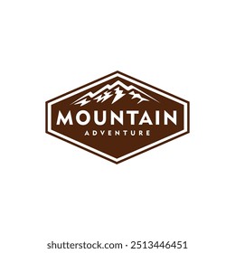 mountain logo with badge emblem shape in flat vector design style