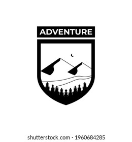 mountain logo badge vintage vector illustration design