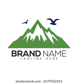 Mountain Logo with Birds Green Peak Design