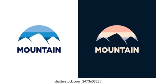 Mountain logo with blue sky half circle. nature travel abstract vector