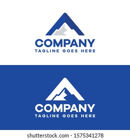 Mountain logo, blue stone peak