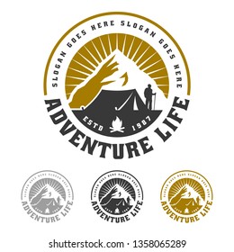 Mountain logo, camping and hiking emblem design, adventure life