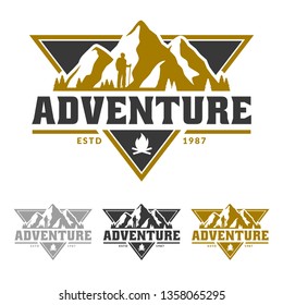 Mountain logo, camping and hiking emblem design, adventure life