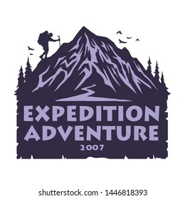 Mountain Logo Camping, Hiking Forest Adventure. Emblems, and Badges Vector Design Icon