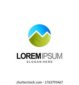 mountain logo in circle, design template vector