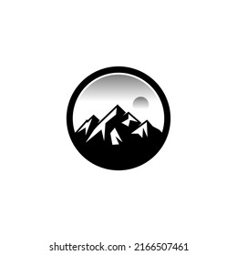 emblema de círculo del logotipo de montaña, color de la naturaleza, plantilla de concepto de diseño de vector