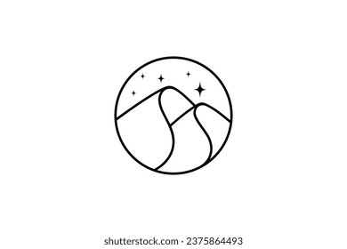 mountain logo in circle frame decorated with stars in linear design style