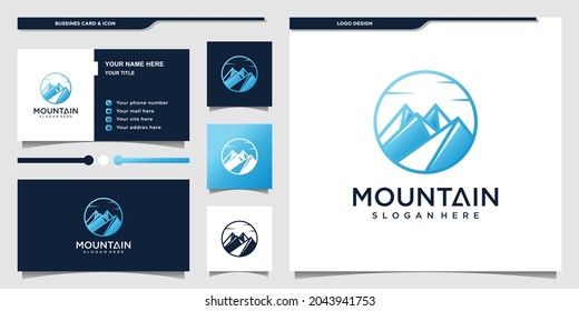 Mountain logo with circle line art concept, sport, outdoor, climb, Premium Vector