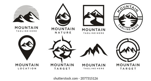 Mountain  logo collection with unique concept,mountain, outline Premium Vector