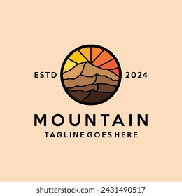 Mountain Logo Colorful Vector, High Peak Monoline Icon Symbol, Adventure Creative Vintage Graphic Design