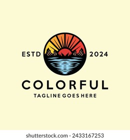 Mountain Logo Colorful Vector, High Peak Monoline Icon Symbol, Adventure Creative Vintage Graphic Design
