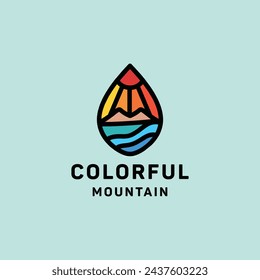 Mountain Logo Colorful Vector, High Peak Monoline Icon Symbol, Adventure Creative Vintage Graphic Design