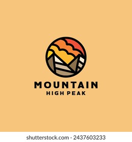 Vector colorido del logotipo de la montaña, símbolo del icono del pico alto Monoline, diseño gráfico vintage creativo de la aventura