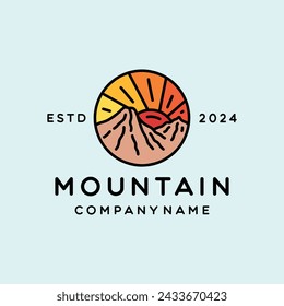 Mountain Logo Colorful Vector, Monoline High Peak Icon Symbol, Adventure Creative Vintage Graphic Design