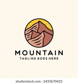 Mountain Logo Colorful Vector, Monoline High Peak Icon Symbol, Adventure Creative Vintage Graphic Design
