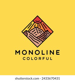 Mountain Logo Colorful Vector, Monoline High Peak Icon Symbol, Adventure Creative Vintage Graphic Design