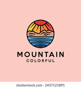 Mountain Logo Colorful Vector, Monoline High Peak Icon Symbol, Vacation Creative Vintage Graphic Design
