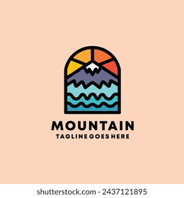 Berg-Logo Bunte Vektor, Monoline High Peak Icon Symbol, Urlaub kreative Vintage Grafik Design