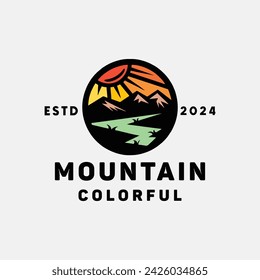 Vector colorido del logotipo de la montaña, símbolo del icono del panorama, diseño gráfico vintage creativo del Everest