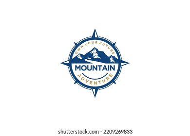 Mountain logo compass windrose design rounded shape rocky peak adventure outdoor