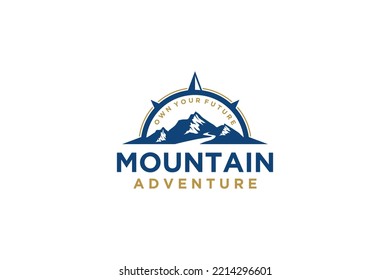 Mountain logo compass windrose design rounded shape rocky peak adventure outdoor