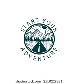 Mountain logo compass windrose design rounded shape rocky peak adventure outdoor
