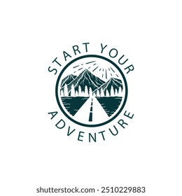 Mountain logo compass windrose design rounded shape rocky peak adventure outdoor