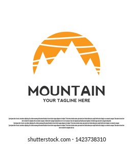 Mountain logo with the concept of sun, mountain and sea. vector illustration element