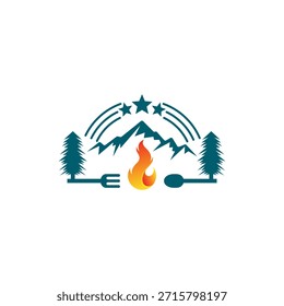 Logotipo de montanha e combinação de design de talheres, logotipos simples